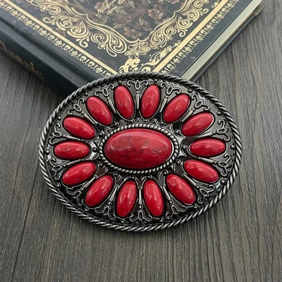 New red stone belt buckle WESTERN STYLE BELT BUCKLE WITH RED STONE | MADISON main image 4